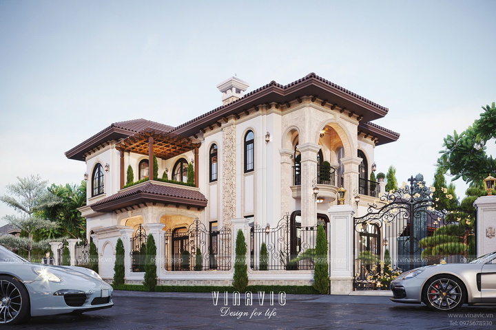 Mẫu thiết kế biệt thự 2 tầng Địa Trung Hải 10x14m mái nhật BT2388