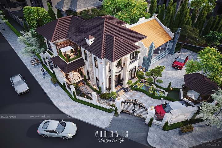 Mẫu thiết kế biệt thự 2 tầng Địa Trung Hải 10x14m mái nhật BT2388
