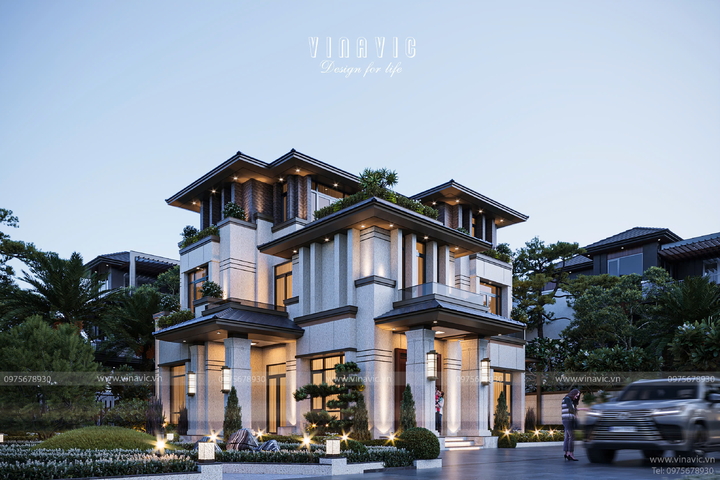 Biệt thự nhà vườn mái nhật 3 tầng hiện đại 4 phòng ngủ 150m2 BT2390