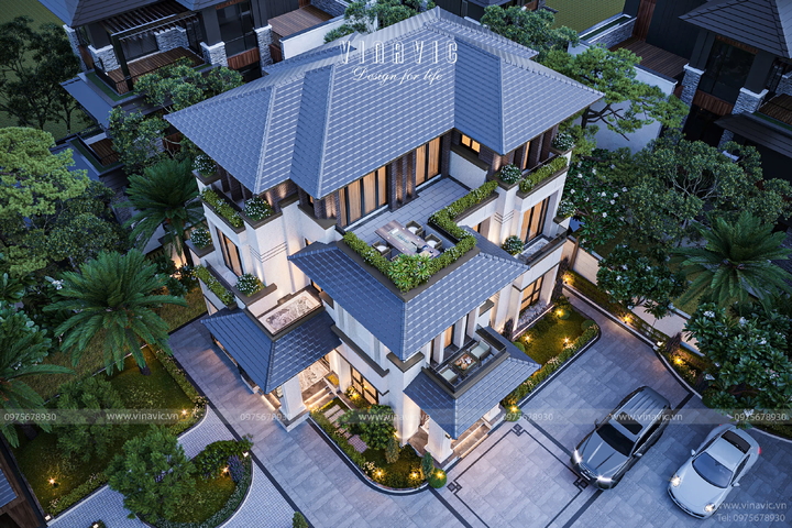 Biệt thự nhà vườn mái nhật 3 tầng hiện đại 4 phòng ngủ 150m2 BT2390