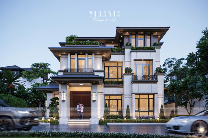 Biệt thự nhà vườn mái nhật 3 tầng hiện đại 4 phòng ngủ 150m2 BT2390