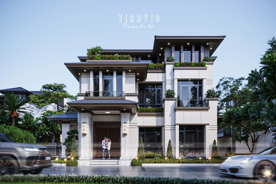 Biệt thự nhà vườn mái nhật 3 tầng hiện đại 4 phòng ngủ 150m2 BT2390