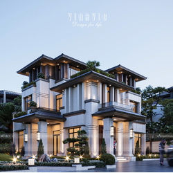 Biệt thự nhà vườn mái nhật 3 tầng hiện đại 4 phòng ngủ 150m2 BT2390