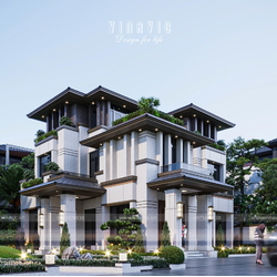 Biệt thự nhà vườn mái nhật 3 tầng hiện đại 4 phòng ngủ 150m2 BT2390
