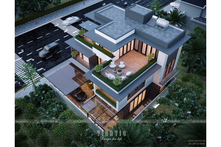 Thiết kế biệt thự phố hiện đại 3 tầng 4 phòng ngủ 132m2 (11x12m) BT2395