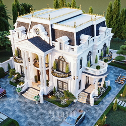 Mẫu thiết kế biệt thự tân cổ điển 2 tầng 1 áp mái đẹp 13m x 11m BT2396