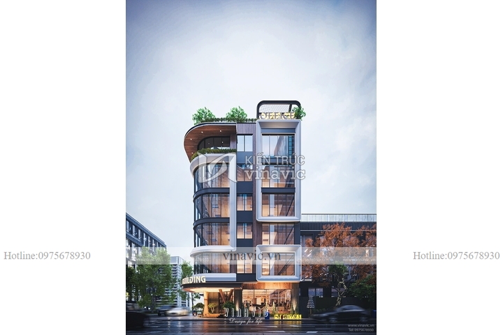 Mẫu tòa nhà văn phòng hiện đại 6 tầng 1 tum 252m2 (12x21m) BT2397