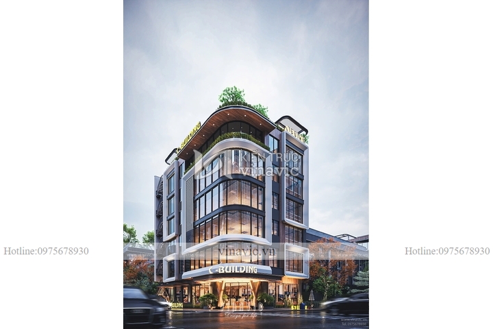 Mẫu tòa nhà văn phòng hiện đại 6 tầng 1 tum 252m2 (12x21m) BT2397