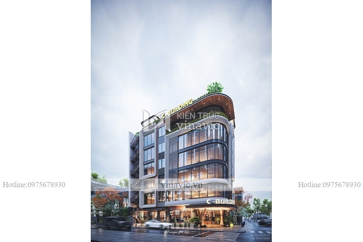 Mẫu tòa nhà văn phòng hiện đại 6 tầng 1 tum 252m2 (12x21m) BT2397