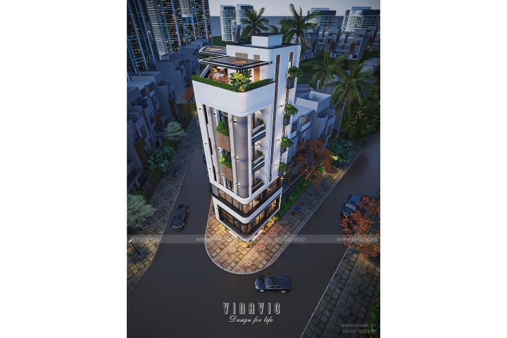 Thiết kế nhà phố góc 2 mặt tiền 7 tầng hiện đại 7x10m NP2353