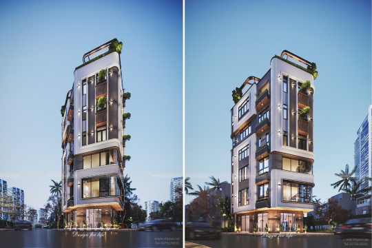 Thiết kế nhà phố góc 2 mặt tiền 7 tầng hiện đại 7x10m NP2353