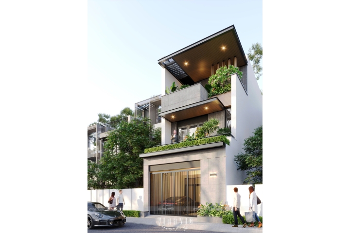 Mẫu nhà 3 tầng mặt tiền 6mx20m hiện đại 120m2 NP2354