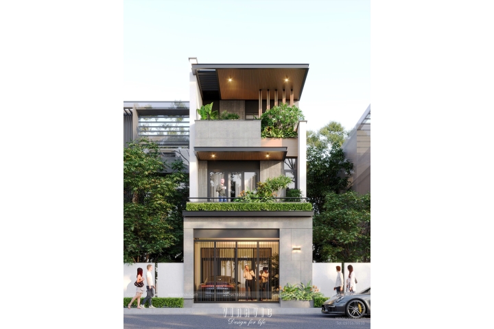Mẫu nhà 3 tầng mặt tiền 6mx20m hiện đại 120m2 NP2354
