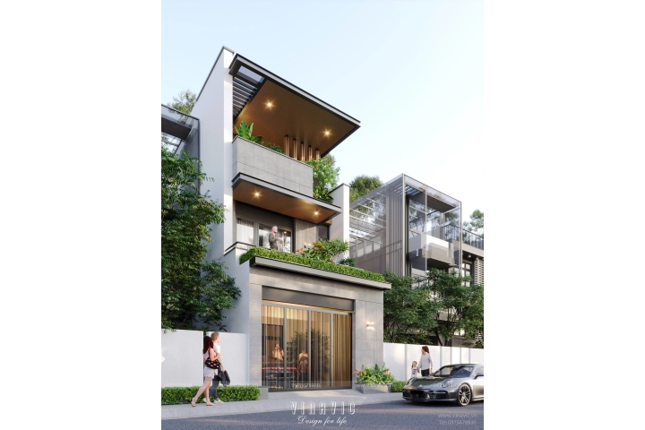 Mẫu nhà 3 tầng mặt tiền 6mx20m hiện đại 120m2 NP2354