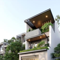 Mẫu nhà 3 tầng mặt tiền 6mx20m hiện đại 120m2 NP2354