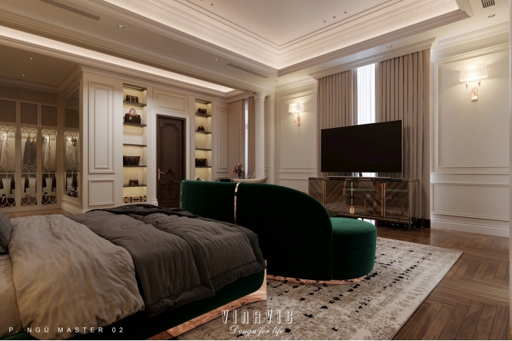 Thiết kế nội thất phòng ngủ tân cổ điển nhẹ nhàng (Neo-classical) NT2335