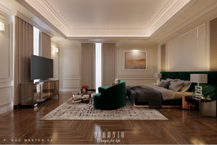 Thiết kế nội thất phòng ngủ tân cổ điển nhẹ nhàng (Neo-classical) NT2335