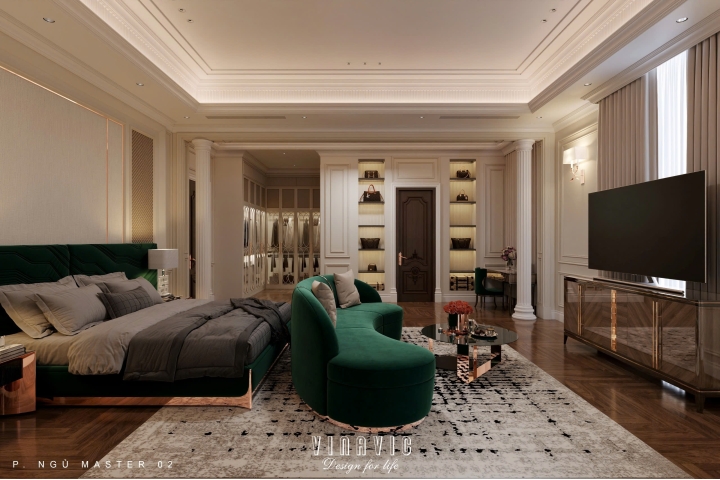 Thiết kế nội thất phòng ngủ tân cổ điển nhẹ nhàng (Neo-classical) NT2335