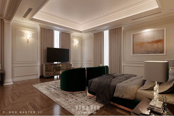 Thiết kế nội thất phòng ngủ tân cổ điển nhẹ nhàng (Neo-classical) NT2335
