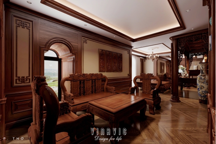 Mẫu thiết kế nội thất phòng thờ tân cổ điển gỗ cao cấp NT2336