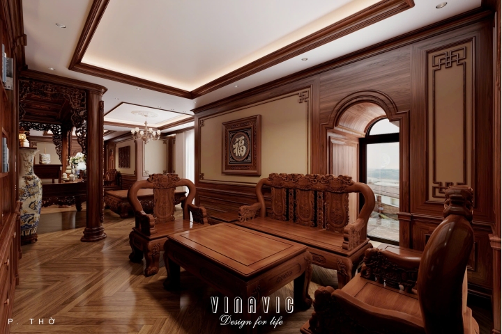 Mẫu thiết kế nội thất phòng thờ tân cổ điển gỗ cao cấp NT2336