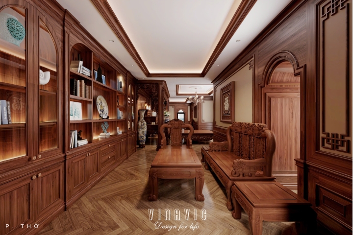 Mẫu thiết kế nội thất phòng thờ tân cổ điển gỗ cao cấp NT2336