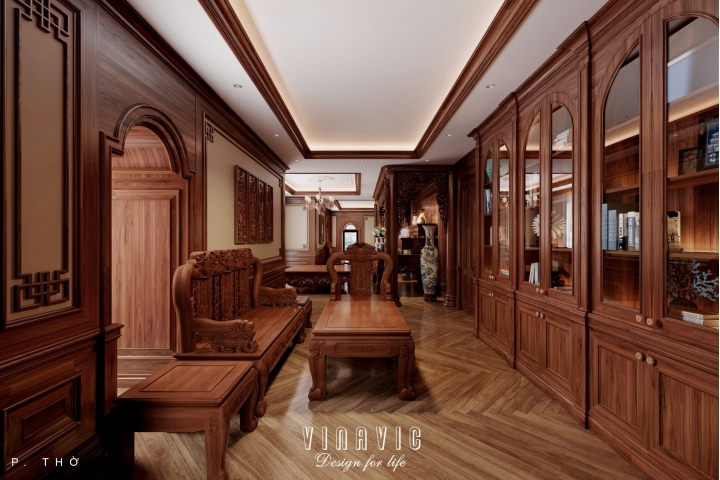 Mẫu thiết kế nội thất phòng thờ tân cổ điển gỗ cao cấp NT2336
