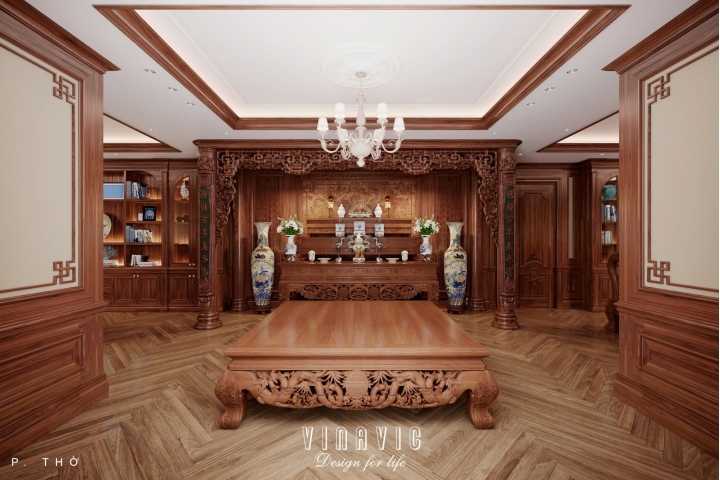 Mẫu thiết kế nội thất phòng thờ tân cổ điển gỗ cao cấp NT2336