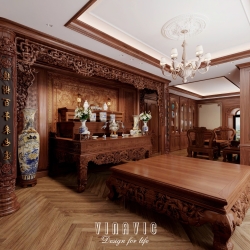 Mẫu thiết kế nội thất phòng thờ tân cổ điển gỗ cao cấp NT2336