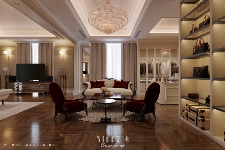 Thiết kế nội thất phòng ngủ đẹp phong cách tân cổ điển tinh tế NT2338