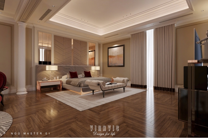 Thiết kế nội thất phòng ngủ đẹp phong cách tân cổ điển tinh tế NT2338