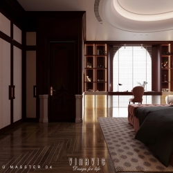 Mẫu thiết kế nội thất phòng ngủ Master tone màu nâu đỏ trầm NT2339