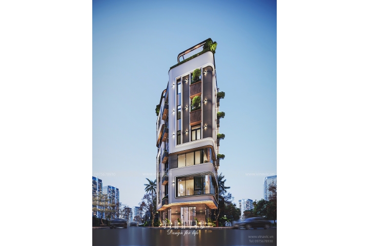 Thiết kế nhà phố 7 tầng thang máy hiện đại mặt tiền 7m x 10m NP2355