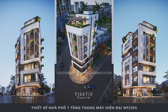 Thiết kế nhà phố 7 tầng thang máy hiện đại mặt tiền 7m x 10m NP2355