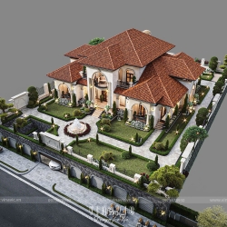 Mẫu thiết kế biệt thự 2 tầng phong cách địa trung hải 360m2 BT2405