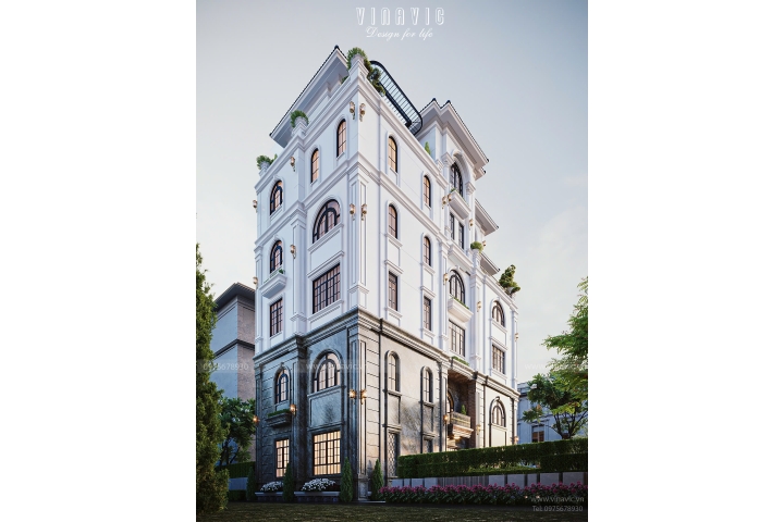 Thiết kế biệt thự 6 tầng tân cổ điển sang trọng 170m2 (9x19m) BT2407