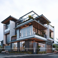 Thiết kế biệt thự hiện đại 3 tầng 2 mặt tiền 130m2 (10x13m) BT2409