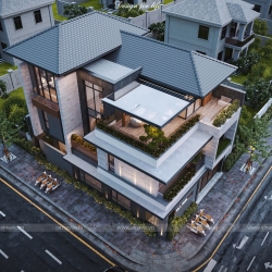 Thiết kế biệt thự hiện đại 3 tầng 2 mặt tiền 130m2 (10x13m) BT2409