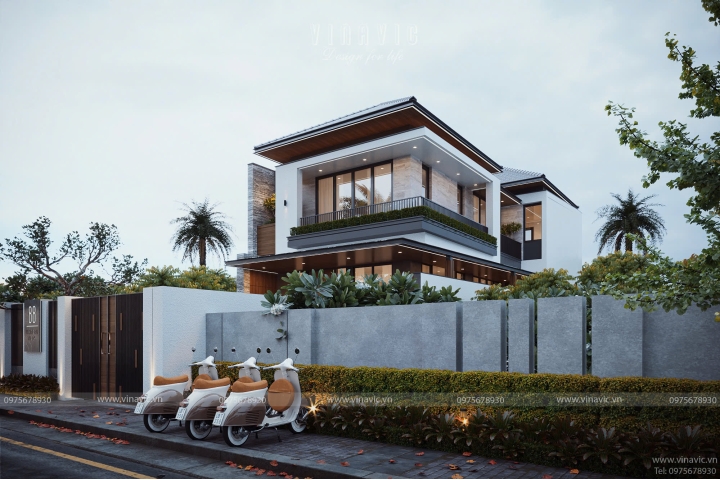 Mẫu thiết kế biệt thự chữ L 2 tầng 4 phòng ngủ hiện đại 10x15m BT2410