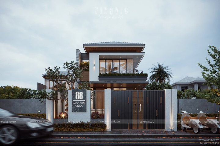 Mẫu thiết kế biệt thự chữ L 2 tầng 4 phòng ngủ hiện đại 10x15m BT2410