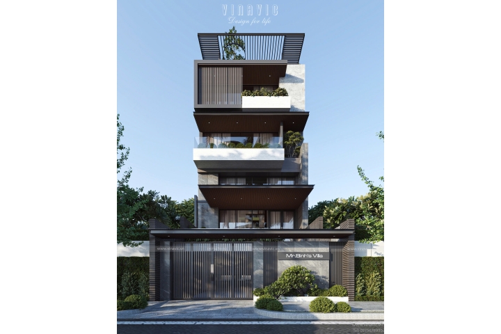 Thiết kế biệt thự 6 tầng hiện đại đương đại sang trọng 8x21m (168m2) BT2411