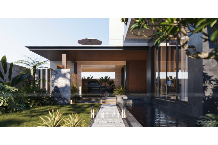 Thiết kế biệt thự đẹp hiện đại 3 tầng mái bằng 16x13m (208m2) BT2412