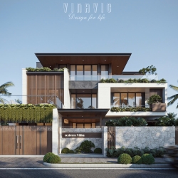 Thiết kế biệt thự đẹp hiện đại 3 tầng mái bằng 16x13m (208m2) BT2412