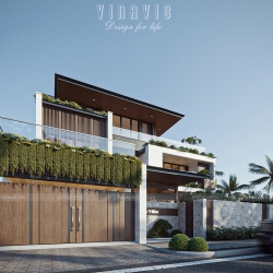 Thiết kế biệt thự đẹp hiện đại 3 tầng mái bằng 16x13m (208m2) BT2412