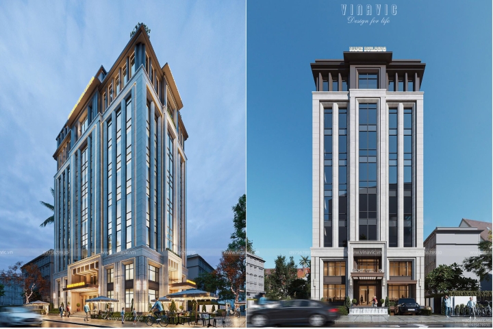 Thiết kế tòa nhà văn phòng hiện đại kết hợp ở 9 tầng 1 tum 19x15m DATM2337