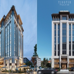 Thiết kế tòa nhà văn phòng hiện đại kết hợp ở 9 tầng 1 tum 19x15m DATM2337