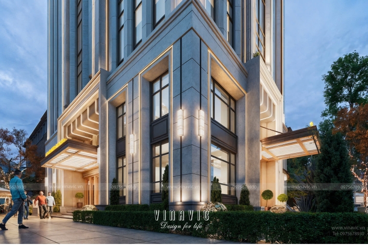 Thiết kế tòa nhà văn phòng hiện đại kết hợp ở 9 tầng 1 tum 19x15m DATM2337