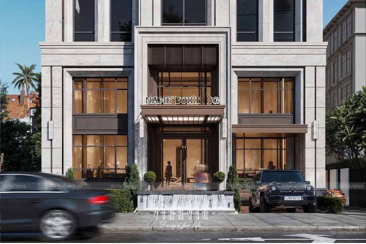 Thiết kế tòa nhà văn phòng hiện đại kết hợp ở 9 tầng 1 tum 19x15m DATM2337