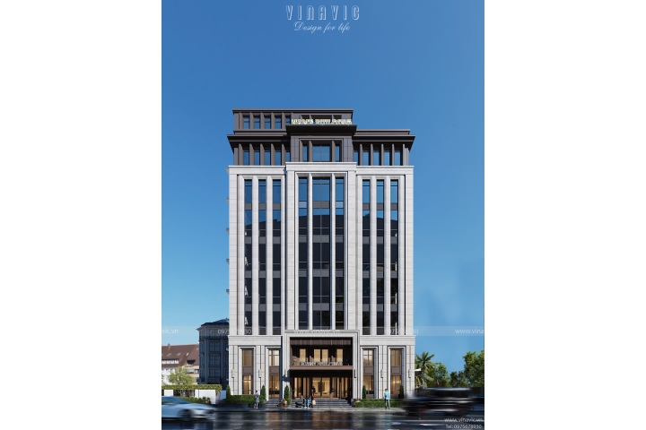 Thiết kế tòa nhà văn phòng hiện đại kết hợp ở 9 tầng 1 tum 19x15m DATM2337