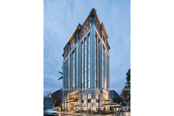 Thiết kế tòa nhà văn phòng hiện đại kết hợp ở 9 tầng 1 tum 19x15m DATM2337